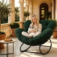 thumbnail image 2 of HOMEMIYN Oversized Papasan Rocking Chair, Comfy Thick Cushioned Lounge Rocker, Rust Resistant Metal Frame, 350 LBS Capacity for Patio, Living Room, Bedroom, Balcony, Dark Green, 2 of 11