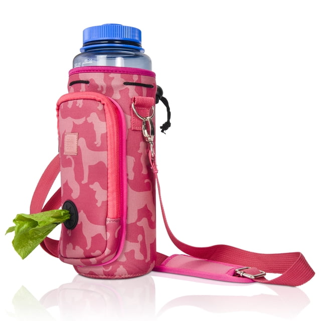 Made Easy Kit Water Bottle Carrier with Pocket for Dog Poop Waste Bags and Adjustable Padded Shoulder Strap