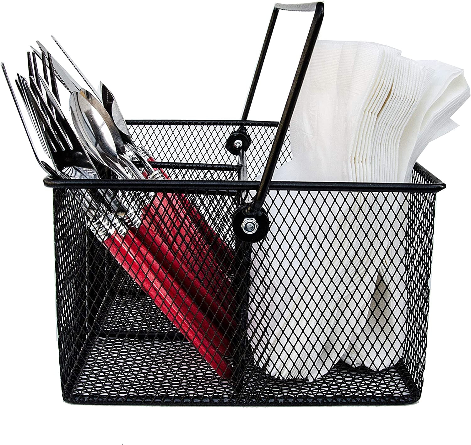Maypes Outdoor Utensil Caddy for Party, Silverware Holder, Buffet Organizer, Stainless Steel, Black