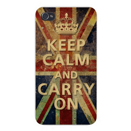 Apple Iphone Custom Case 4 4s White Plastic Snap on - Keep Calm and Carry On British UK (Best Iphone 4 Cases Uk)