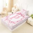 thumbnail image 4 of Feelyou Rose Letter P Twin Sheet Sets for Girls Kids, Kawaii Bowknot Bedding for Bedroom, Pink, 3pcs, 4 of 5