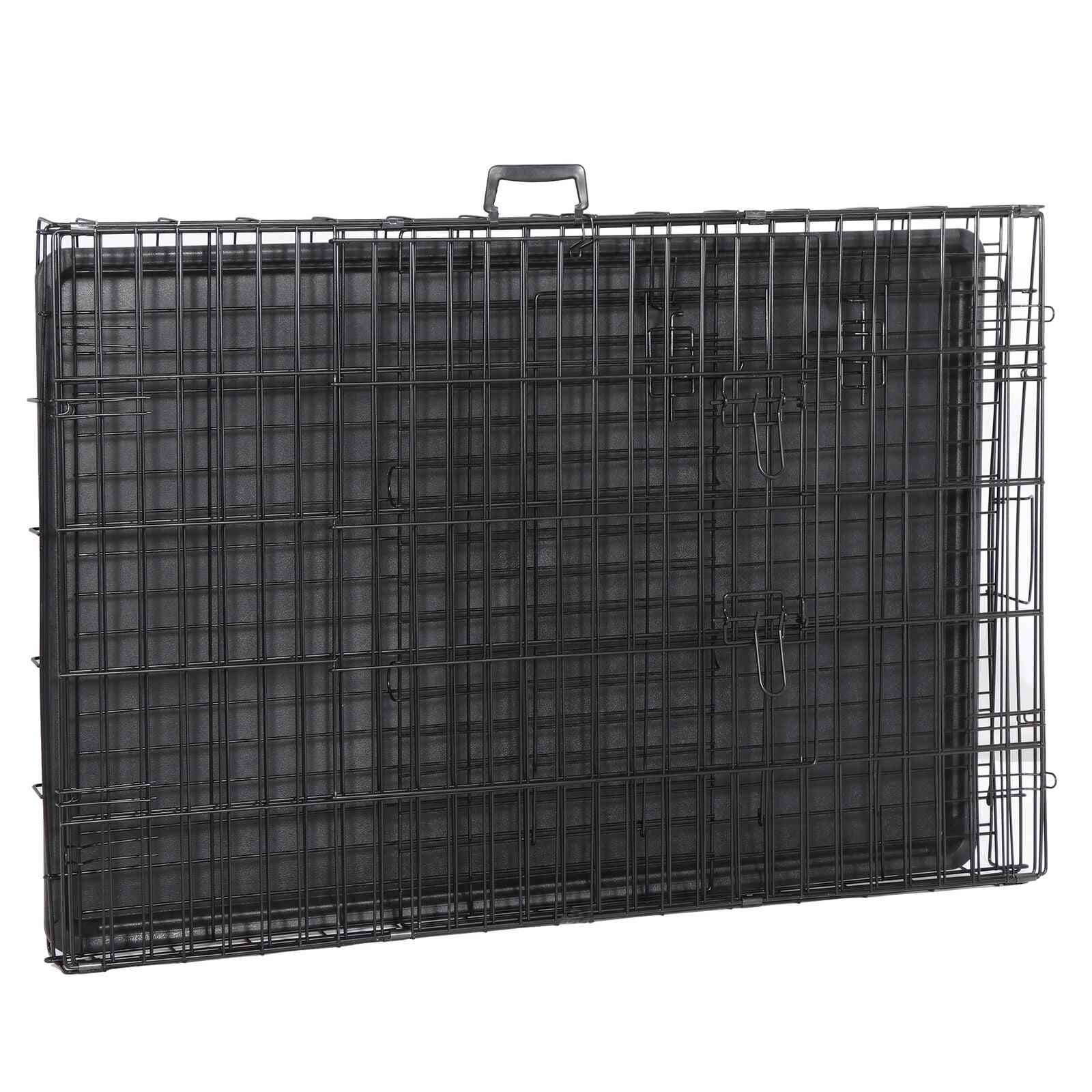 ZENSTYLE Durable 42" Dog Crate Kennel Folding Metal Pet Cage With Tray Pan 2 Door Black For Home