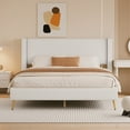 thumbnail image 2 of Modern Queen Size Platform Bed with Metal Legs and Corduroy Headboard, Wooden Bed Frame for Bedroom, Beige, 2 of 7