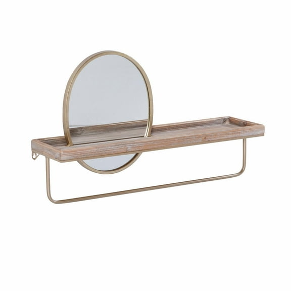 Linon Home Decor 17.25 x 28.75 x 7.88 in. Keating Center Mirror Wall Shelf, Gold & Brown