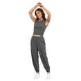 thumbnail image 5 of Fiophy Women's Cozy 2 Piece Outfits Lounge Sets Sleeveless Cropped Tops High Waisted Jogger Sweatpants Sweats Track Suits Set, Deep Green, S, 5 of 7