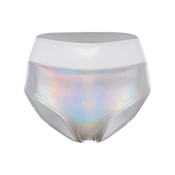 YiZYiF Women Shiny Metallic Briefs High Waist Dance Booty Shorts for Rave Dance Music Festival Shows Silver B XXL