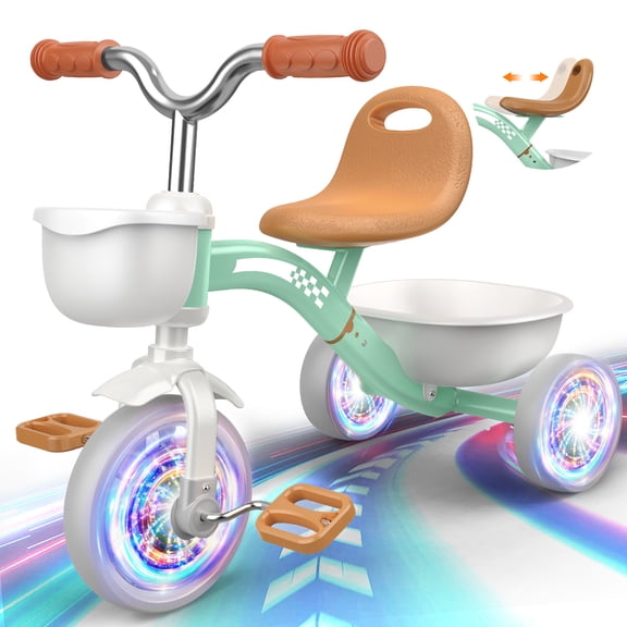 Tricycle for Toddlers Age 1-3 3-5, 5 in 1 Toddler Tricycle with Basket, Lighting Wheels, Birthday Gift for 1 2 3 4 5 Year Old BoysGirls
