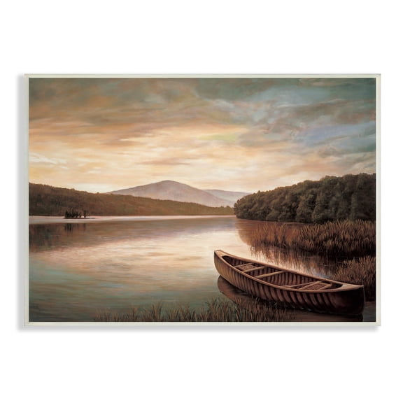 Stupell Industries Lakeside Canoe Cloudy Sky Mountain Forest Landscape, 19 x 13,Design by Richard Dunahay