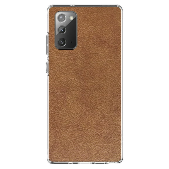 DistinctInk Clear Shockproof Hybrid Case for Galaxy Note 20 ULTRA (6.9" Screen) - TPU Bumper, Acrylic Back, Tempered Glass Screen Protector - Dark Brown Faux Leather Print Design - Printed Leather