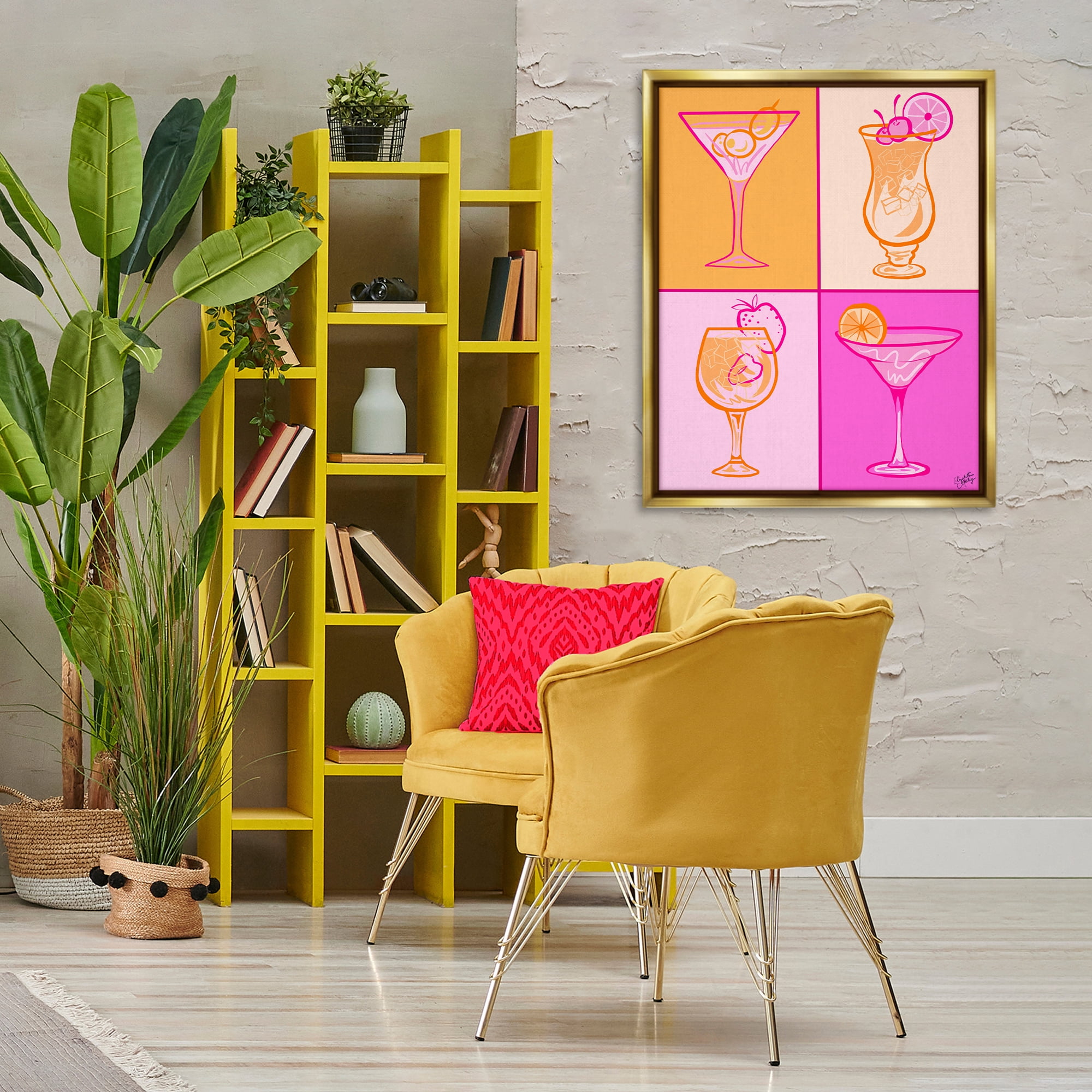 Stupell Industries Pink & Orange Cocktails Food & Beverage Painting Gold Floater Framed Canvas Art Print Wall Art, 25 x 31