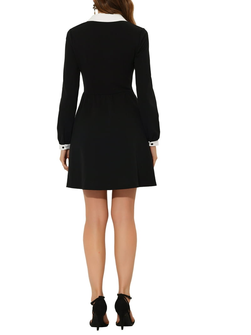 INSPIRE CHIC Women's Vintage Peter Pan Collar Contrast Half Placket Long  Sleeve A-Line Swing Short Dress S Black - Walmart.com
