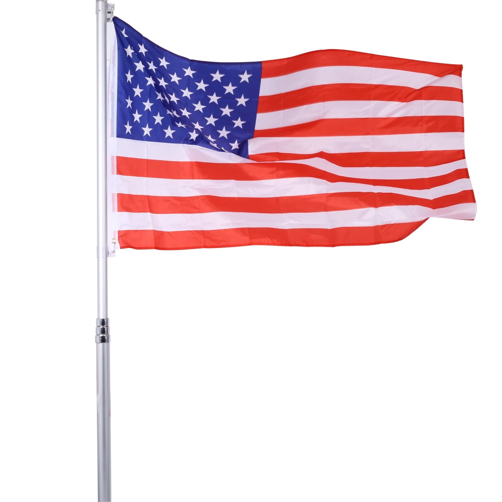 Gzxs 16Ft Telescopic Flag Pole Kit, Heavy Duty Aluminum Telescoping Flagpole, Outdoor Inground Flag Poles with 3x5 American Flag and Golden Ball Top for Commercial, Residential Use