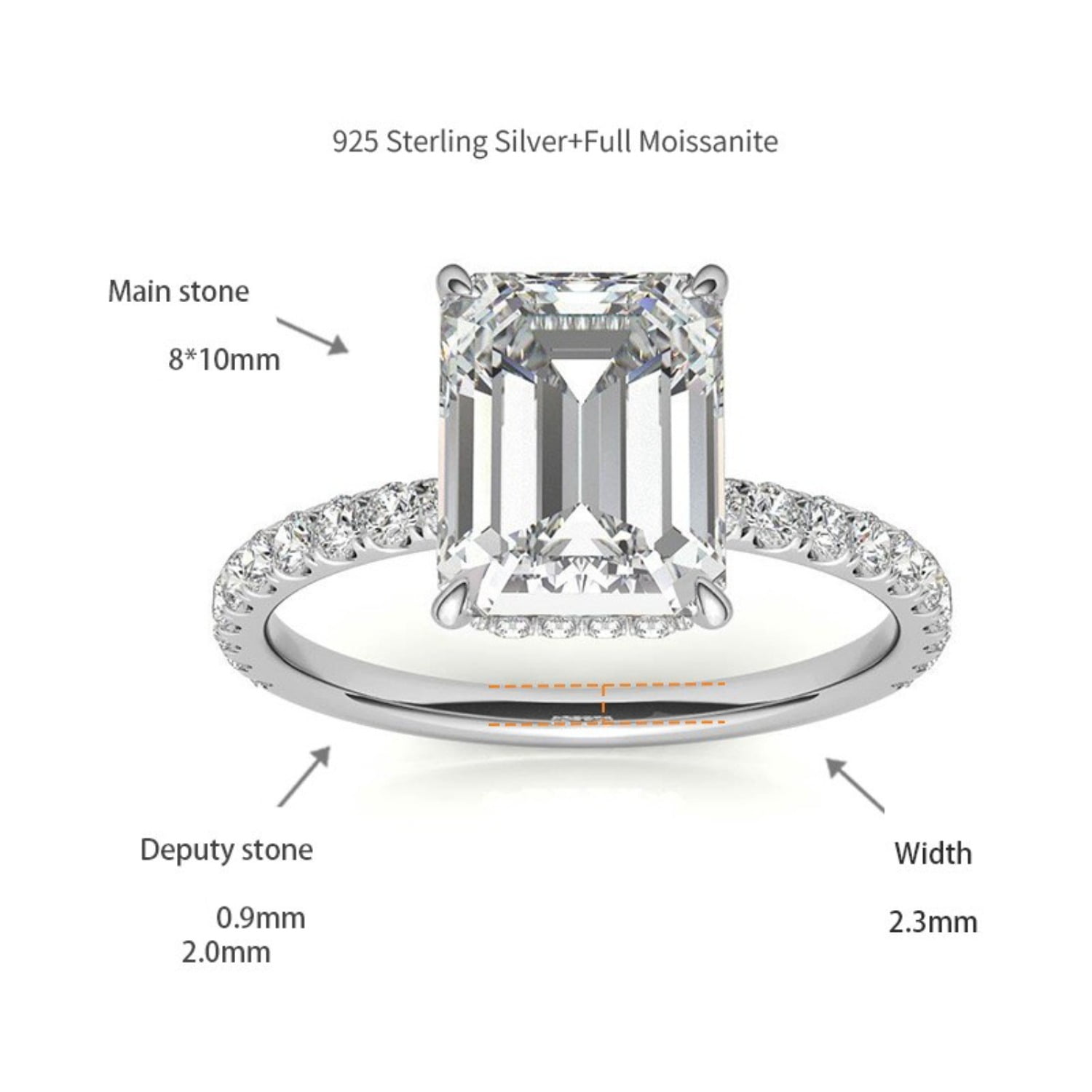 4ct 18K Gold Emerald Cut Moissanite Engagement Rings for Women D Color VVS1 Moissanite Rings Jewelry S925 Sterling Silver Women Diamond Rings with Certificate