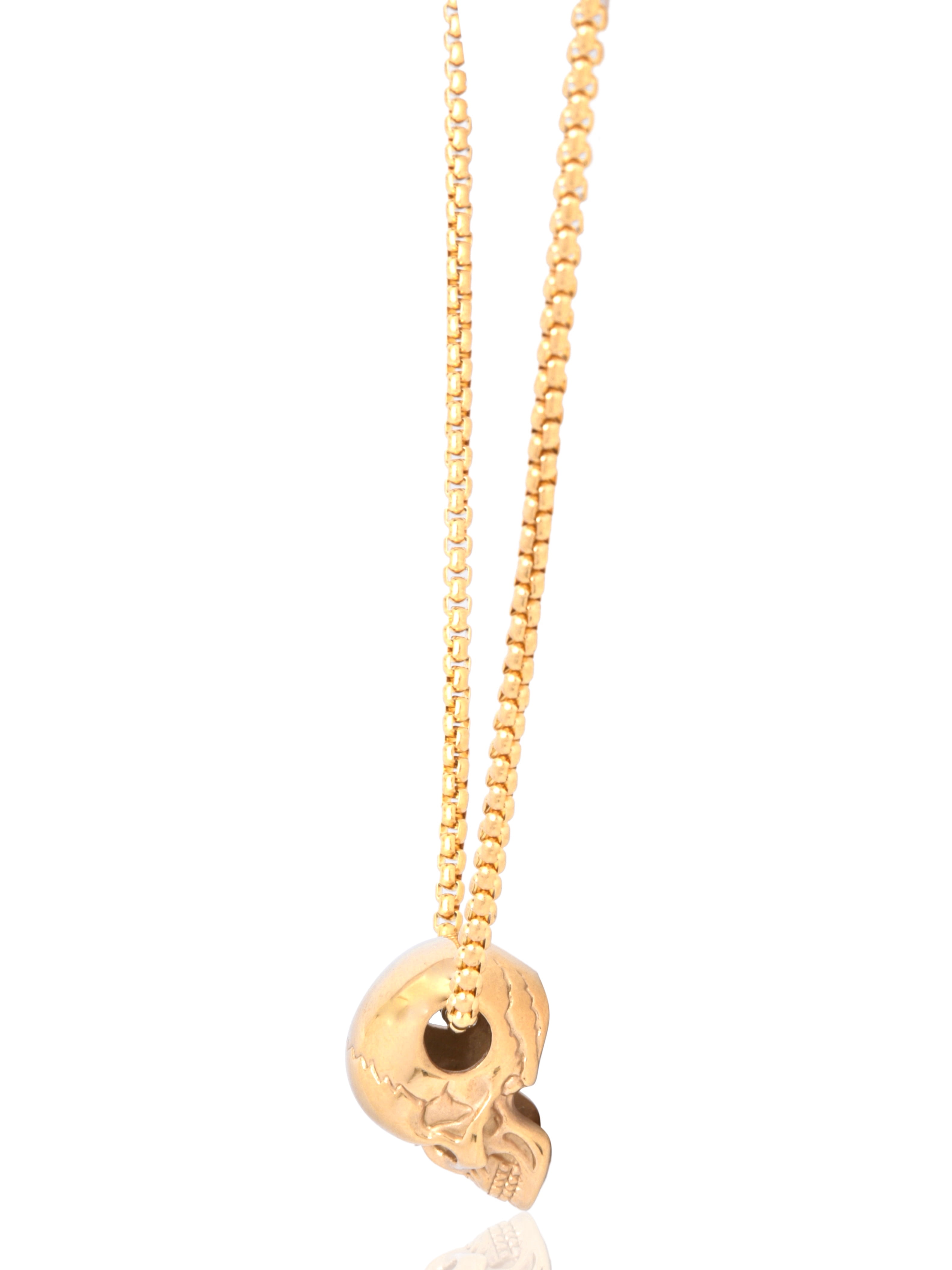 Ed Jacobs Gold Stainless Steel Skull 24" Necklace