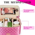 thumbnail image 3 of Makeup Bag Cosmetic Bag Large Toiletry Bag Double Layer with Strap for Women with Adjustable Dividers Pink, 3 of 6