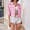 thumbnail image 2 of Cropped Jacket, Yigetop Women's Spring and Summer Top Denim Three Quarter Sleeve Coat Jean Jacket Women Pink M, 2 of 9