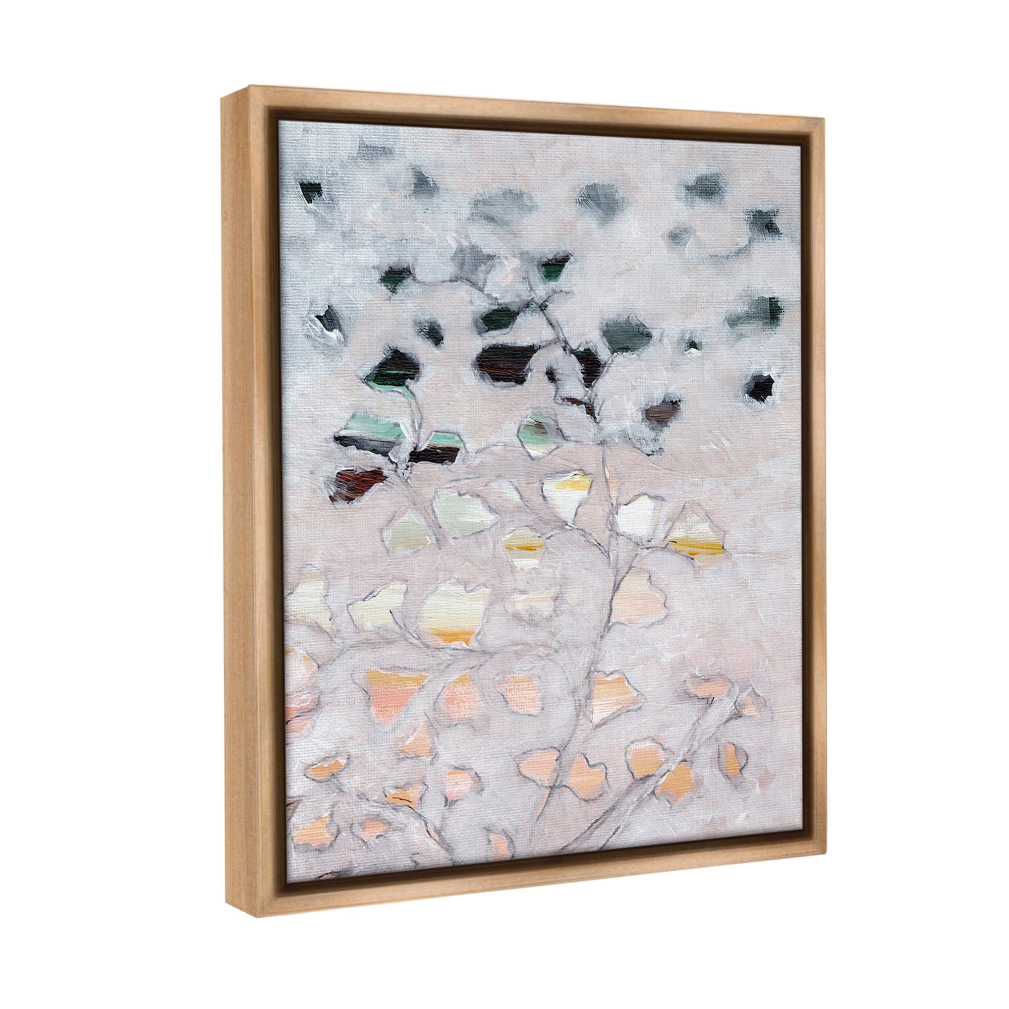 Stupell Industries Pastel Ombre Plant Leaves Botanical & Floral Painting Brown Floater Framed Canvas Art Print Wall Art, 17 x 21