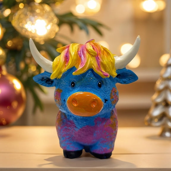 AUHomi Color Highland Cow Decor, Resin Highland Cow Figurine Ornaments, Yak Sculpture for Outdoor Garden Desktop Bookshelf Decor (1PC)