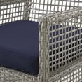 thumbnail image 6 of Contemporary Modern Urban Designer Outdoor Patio Balcony Garden Furniture Side Dining Armchair Chair, Set of Four, Fabric Rattan Wicker, Grey Gray Navy Blue, 6 of 6