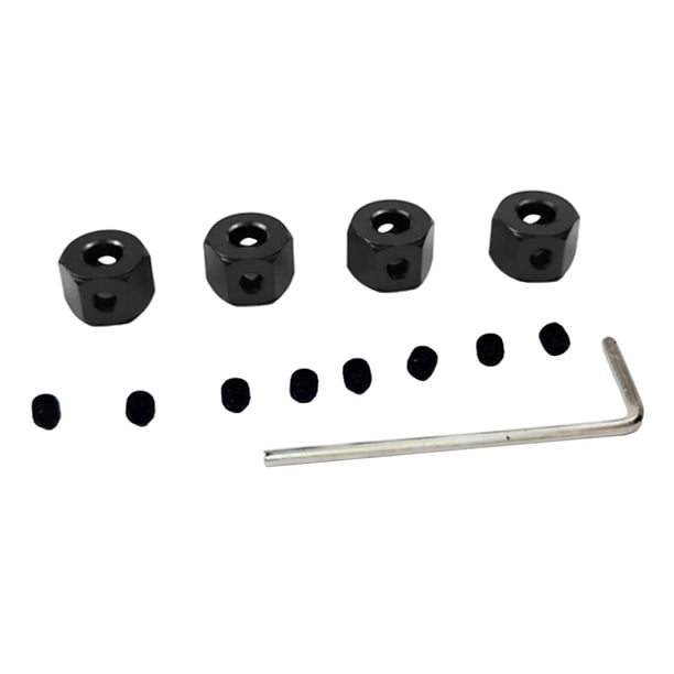 Adaptador de cubo hexagonal de rueda de aleación de aluminio de 4 piezas de 5 mm a 12 mm con tornillos de llave para Negro