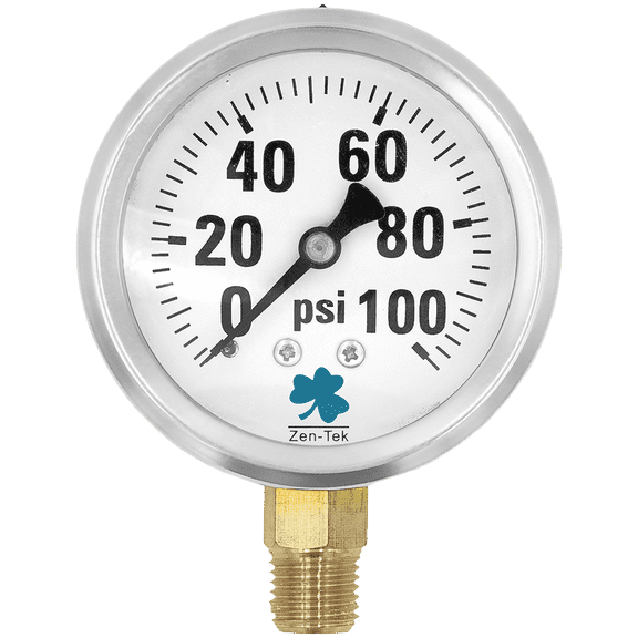 Zenport LPG100 Glycerin Liquid Filled Pressure Gauge, 100 PSI, Silver