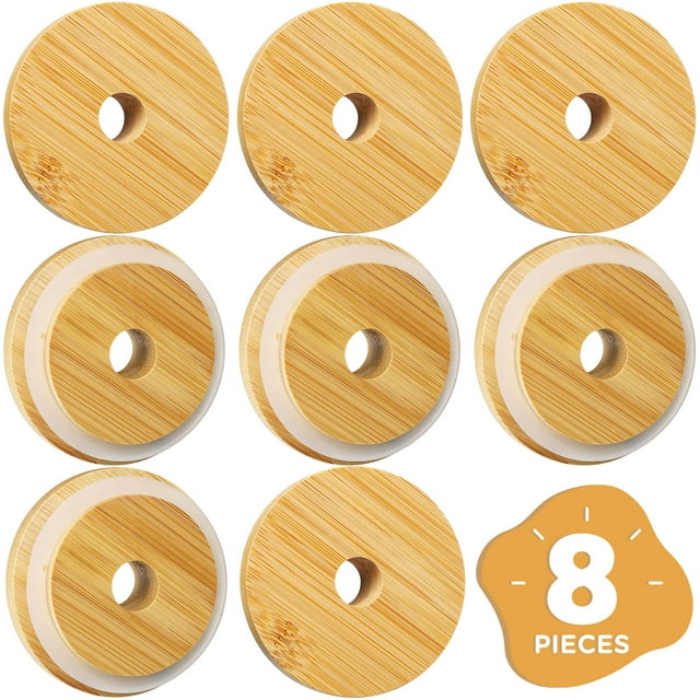 Tapas para tarros de bambú SBMKK de 7 cm con agujero para pajitas, 8 unidades