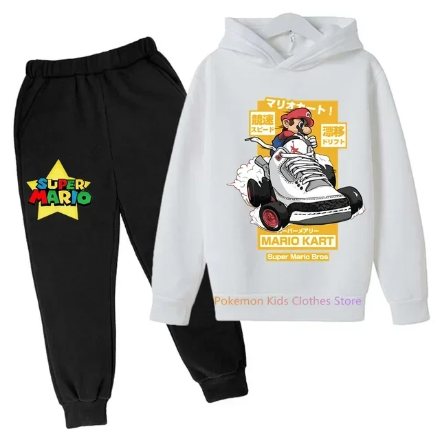 Sudadera con capucha de Super Mario bros para niños, traje de pantalones, abrigo informal para niños y niñas, sudadera de algodón de manga larga de Pokémon, ropa deportiva para niños