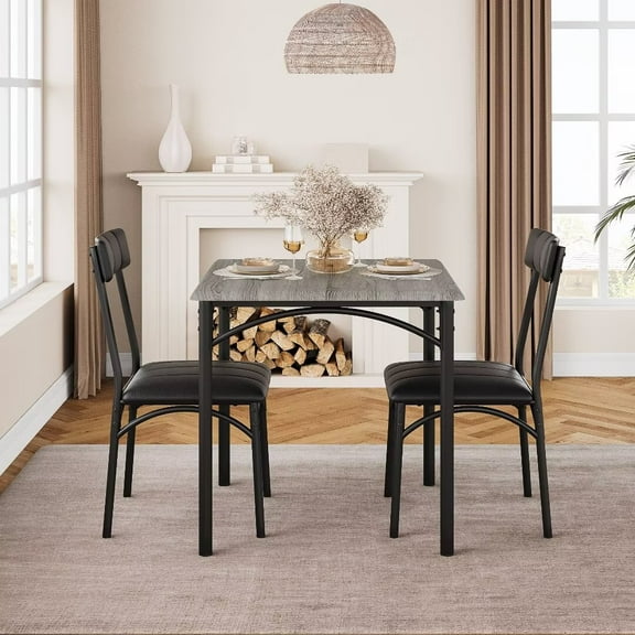 Kitchen Table and Chairs for 2, Square Dining Room Table Set with 2 Upholstered Chairs, 3 Piece Dining Table Set for Small Space, Apartment, Rustic Grey