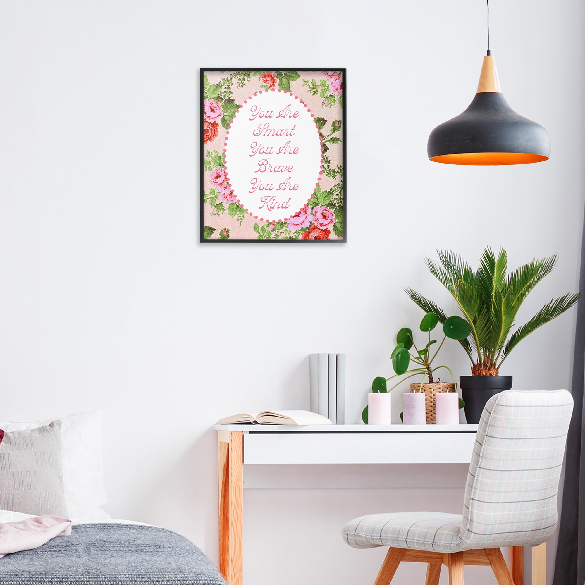 Stupell Industries Smart Brave & Kind with Vintage Florals Black Framed Giclee Art, design by Lil' Rue