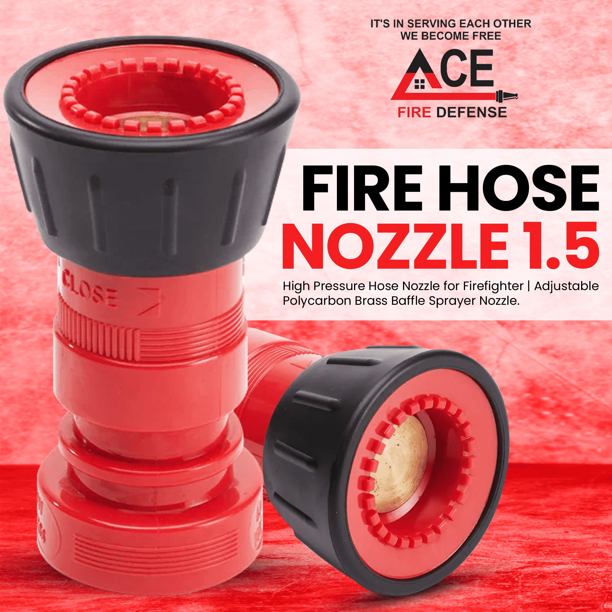 Fire Hose Nozzle 1.5" NH/NST Jet Fog | High Pressure Hose Nozzle for Firefighter | Adjustable Polycarbon Brass Baffle Sprayer Nozzle | Fire Hydrant, Dust Control, Wildfire Defense | 80 GPM, 100 PSI