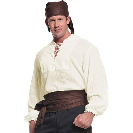 Cream White Solid Pirates Themed Shirt Men Adult Halloween Costume - Large