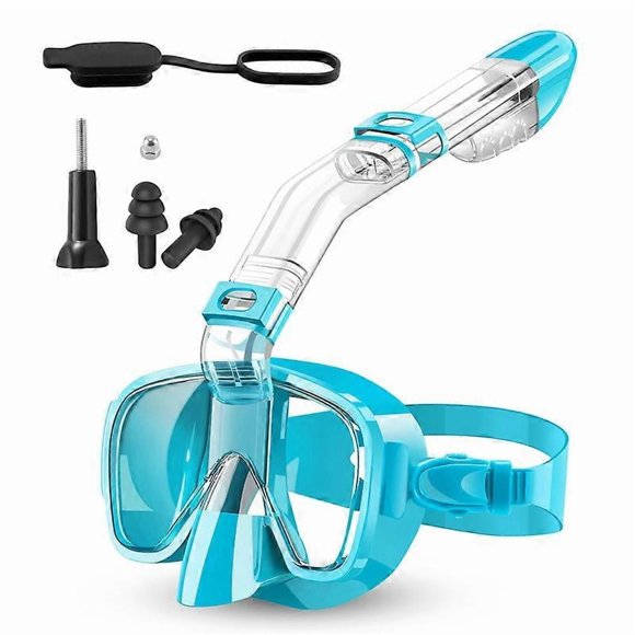 Snorkelmask Folding Dykmask the Set with a Dry-Top System, and Kamerafäste, Anti-Fog Professional, Sn,