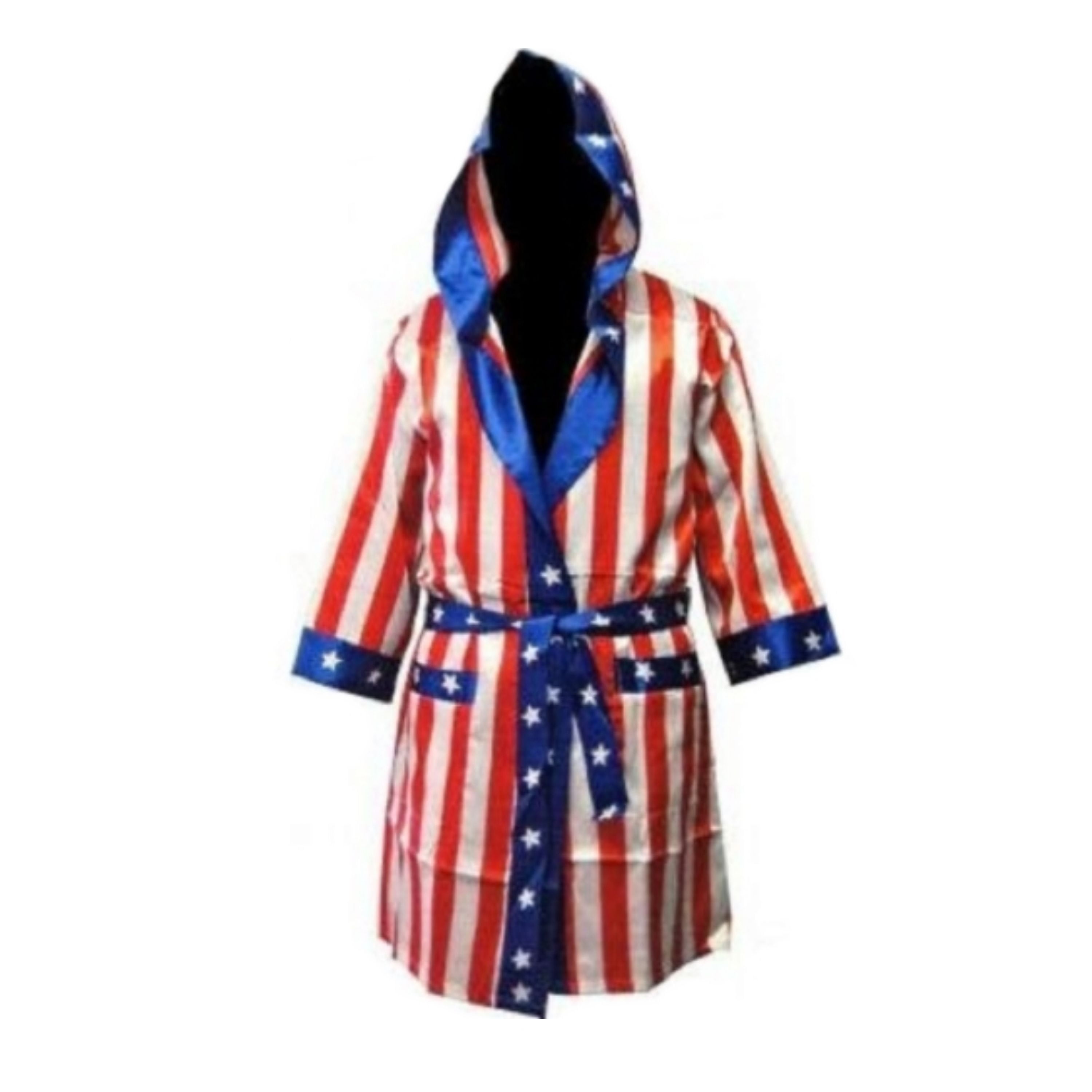 Rocky American Flag Robe USA Boxer Costume Hood Balboa Apollo Creed ...