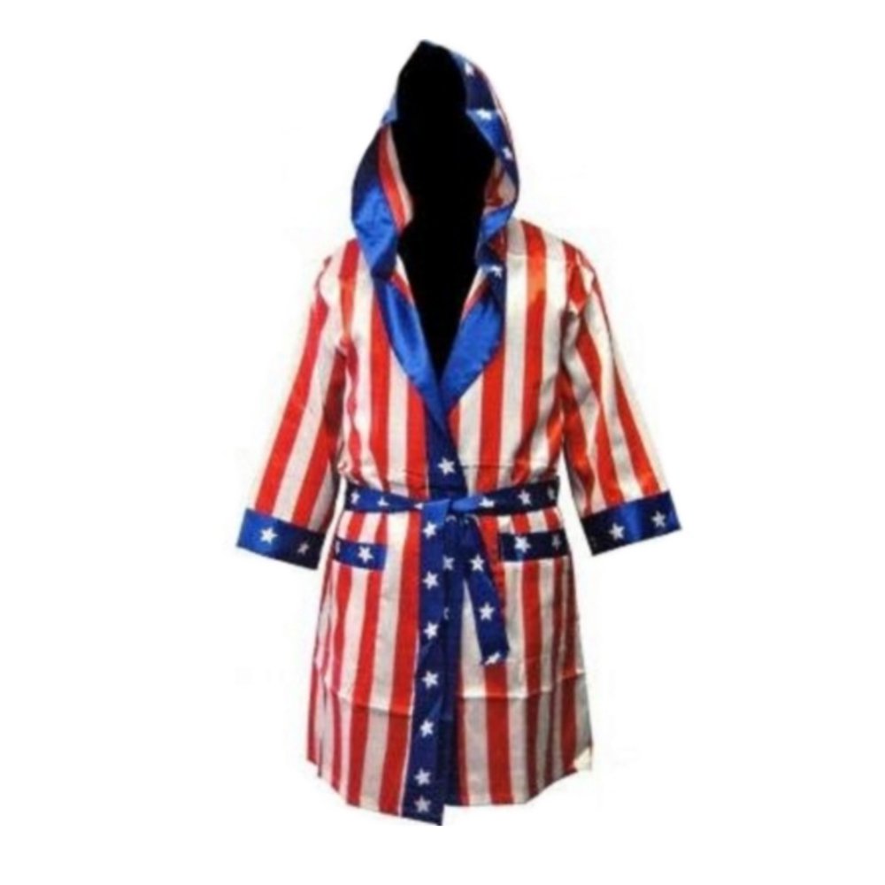 Rocky American Flag Robe USA Boxer Costume Hood Balboa Apollo Creed