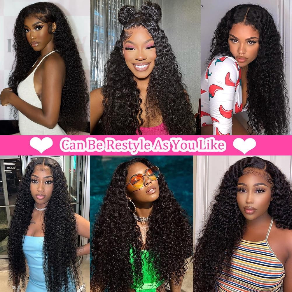 13x6 HD Lace Frontal Wig 28 Inch Human Hair 180% Density Pre Plucked 28 Inch 13x6 Deep Wave Lace Front Wigs Human Hair 180  main image 3