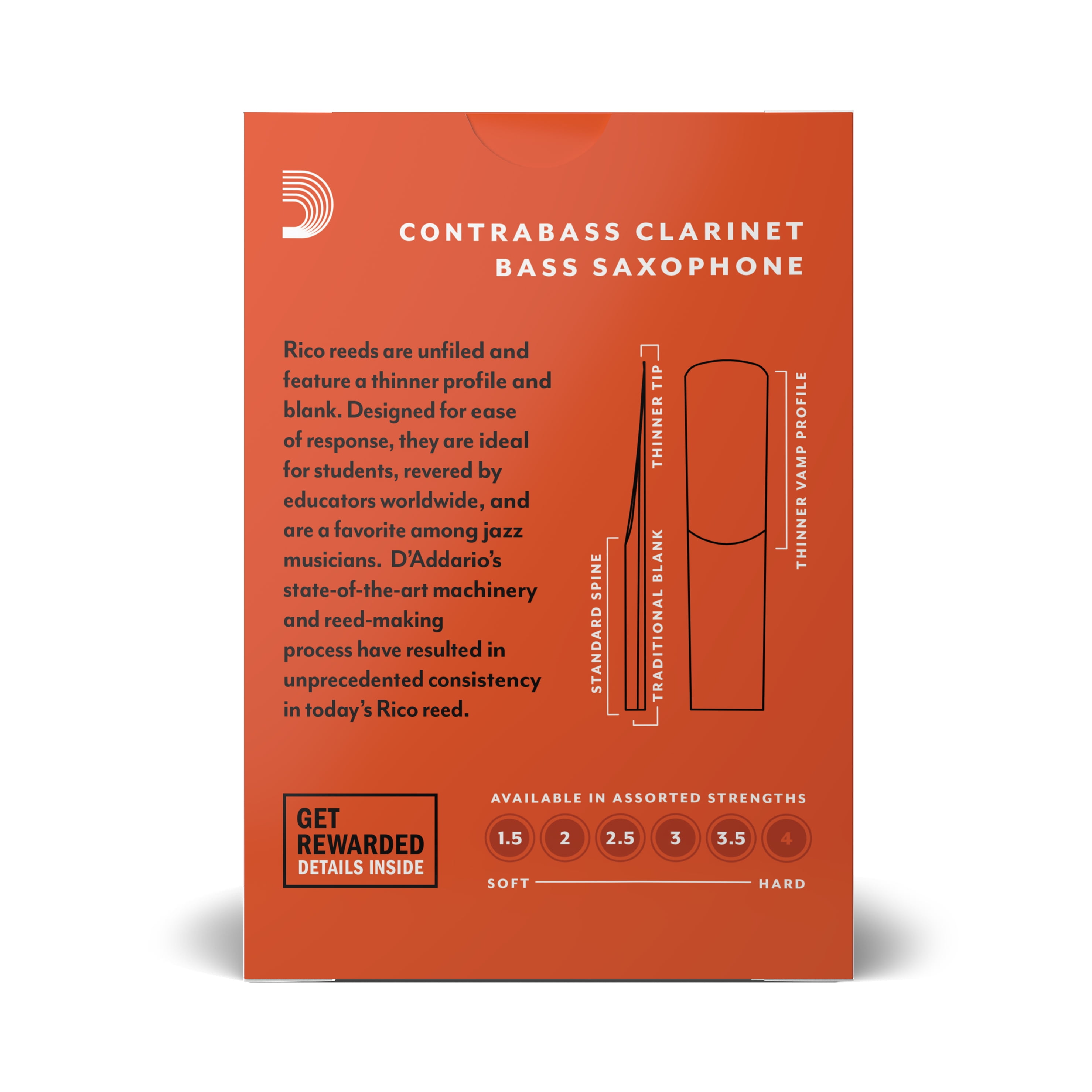 Rico Contra-Alto/Contrabass Clarinet Reeds, Box of 10 Strength 3.5