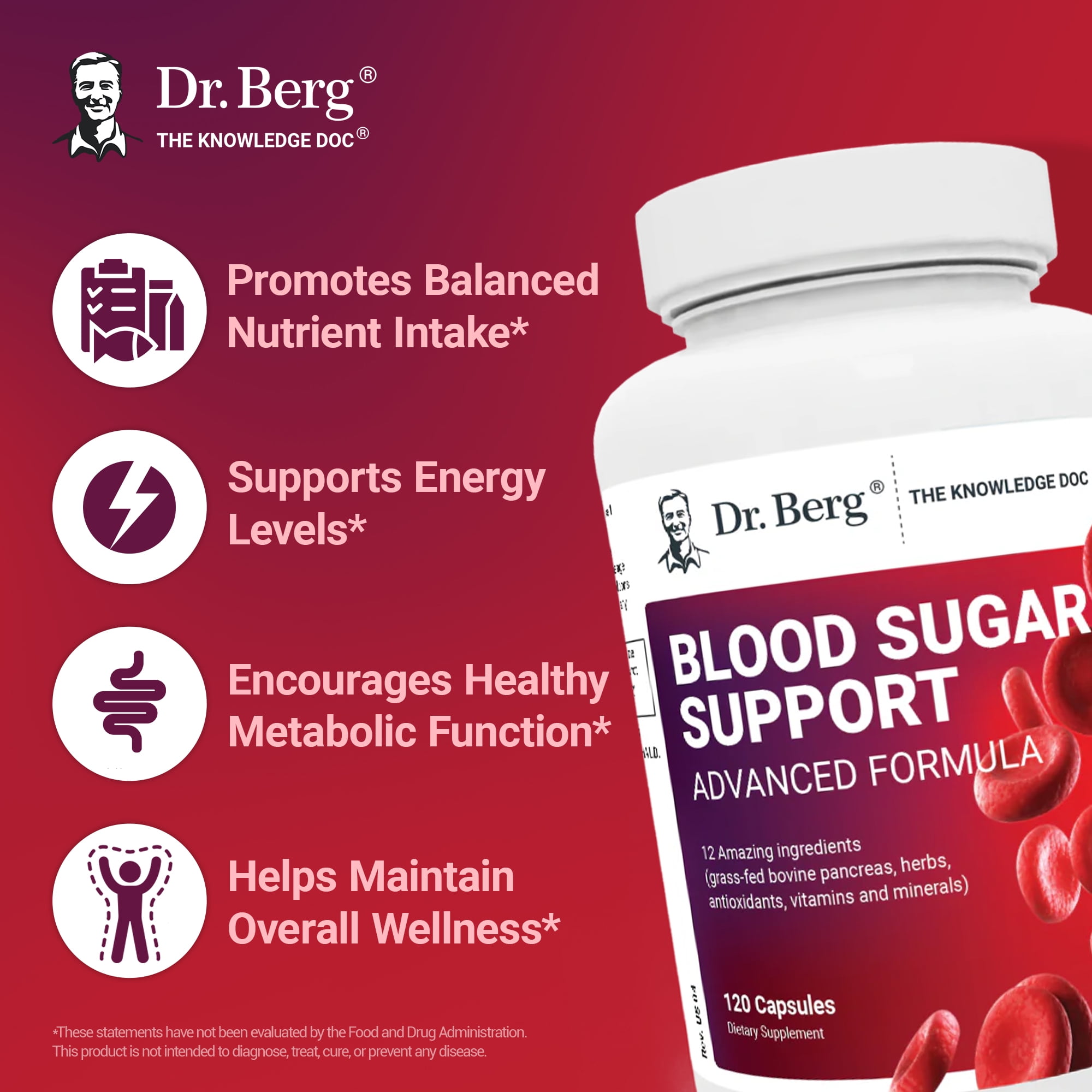 Dr. Berg Blood Sugar Support - Berberine with Ceylon Cinnamon Supplement, 120 Capsules