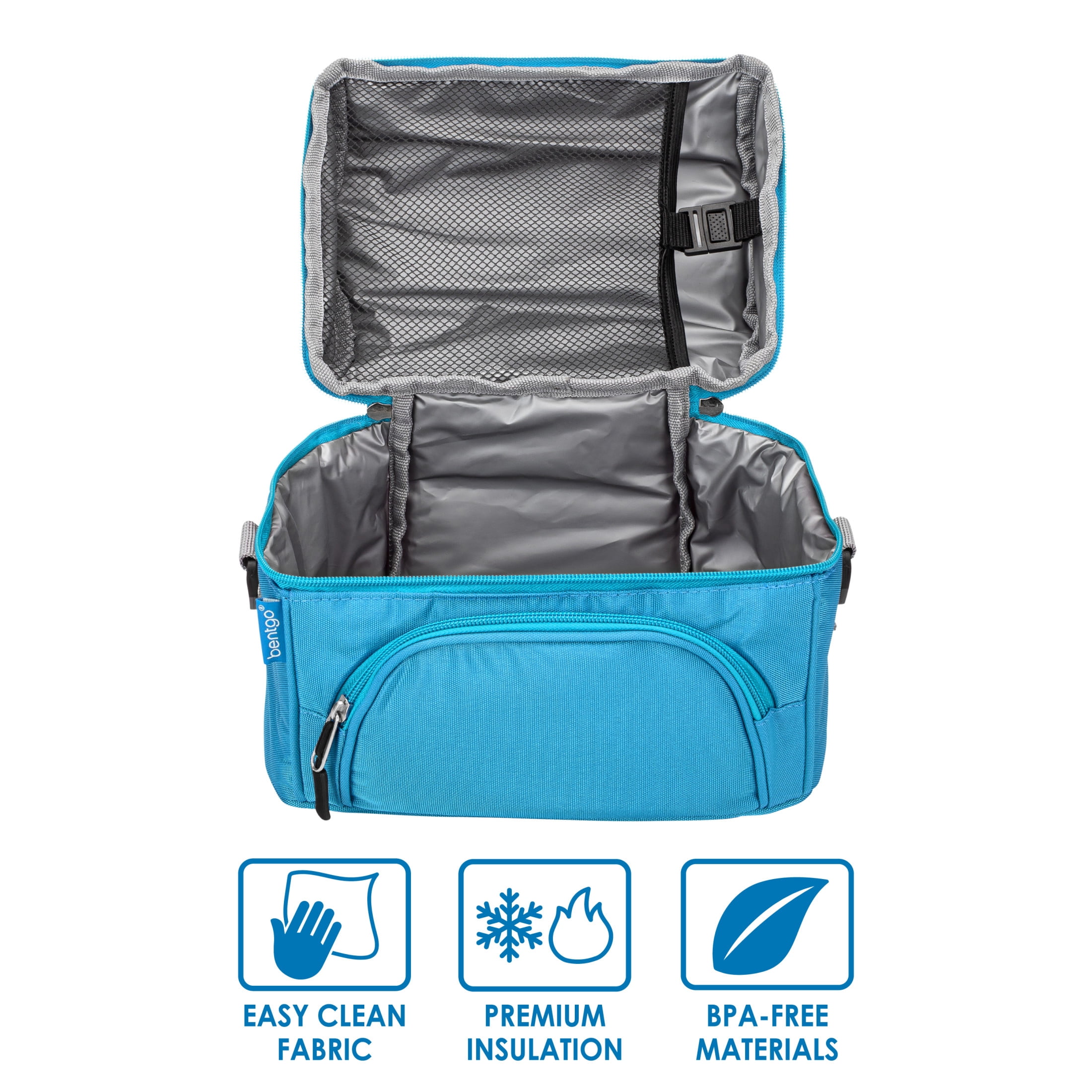 Bentgo Deluxe Lunch Bag - Durable and Insulated Lunch Tote with Zippered Outer Pocket, Internal Mesh Pocket, Padded & Adjustable Straps, & 2-Way Zippers - Fits Most Bentgo Lunch Boxes (Blue)