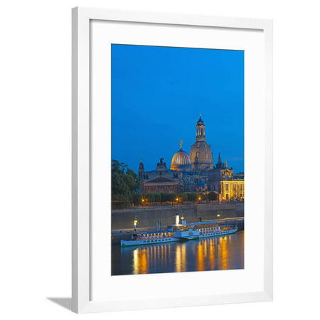 Europe, Germany, Saxony, Dresden, Bank of River Elbe, Church of Our Lady, Cruise Vessels Framed Print Wall Art By Chris