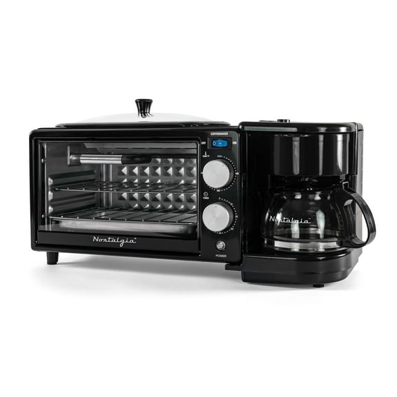 Nostalgia Retro 3-in-1 Breakfast Station with Coffeemaker, Griddle, and Toaster Oven, Black