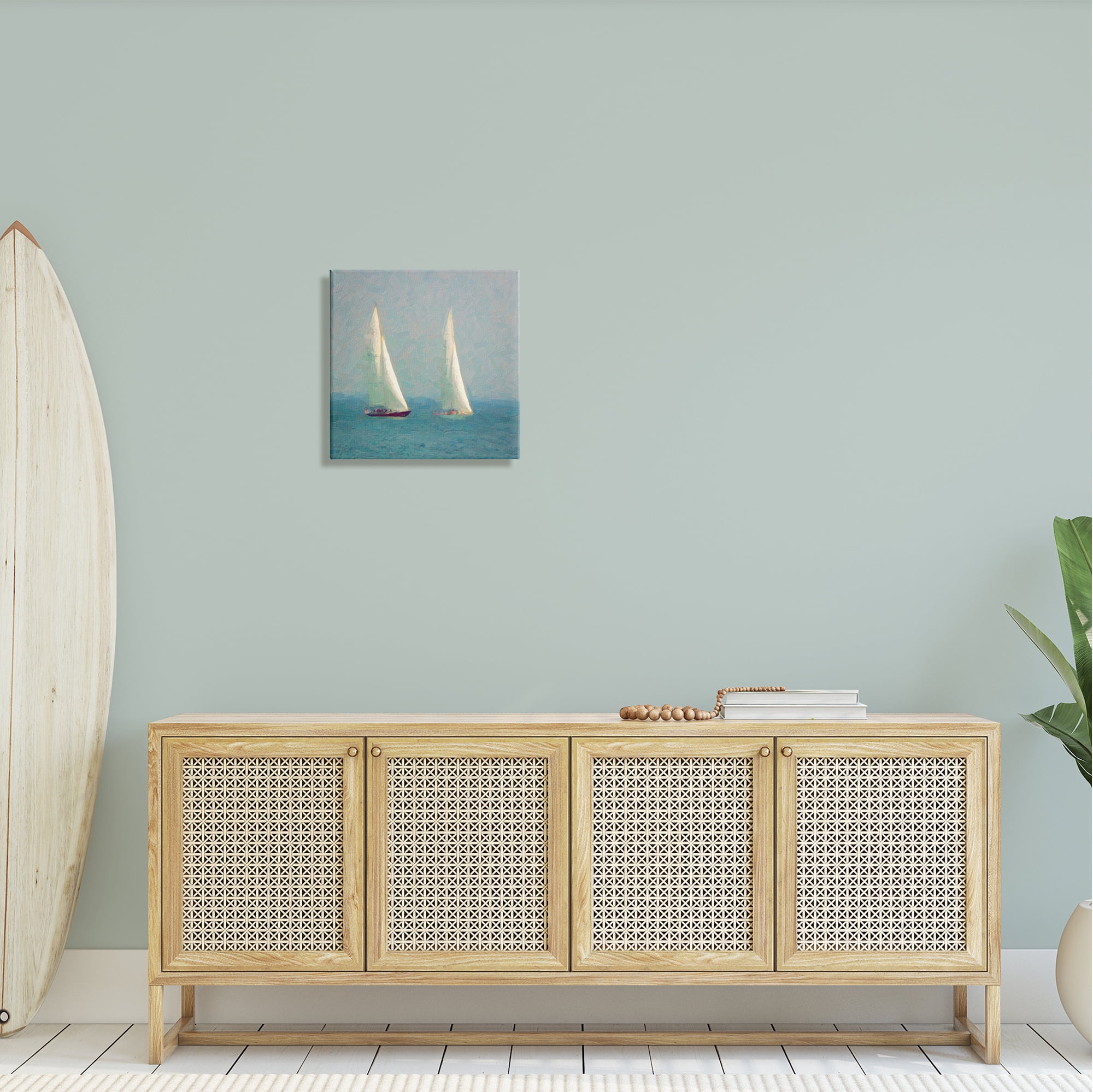 Stupell Industries Two Sailboats Floating Foggy Ocean Weather Painting Painting Gallery Wrapped Canvas Print Wall Art, Design by Graffitee Studios