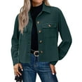thumbnail image 2 of Corduroy Jacket Women Button Down Comfy Cropped Shacket Jacket Trendy Long Sleeve Coats with Pockets Outerwear 03-Green S, 2 of 4