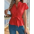 thumbnail image 5 of Womens Button Down Blouses Casual Summer Tops Dressy Chiffon Work Shirts Red M, 5 of 8