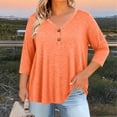 thumbnail image 5 of NominalSnug Womens Plus Size 3/4 Sleeve Tops V Neck Button Tee Shirts Dressy Casual Blouse Basic Loose Fitted Tunic Top, 5 of 6