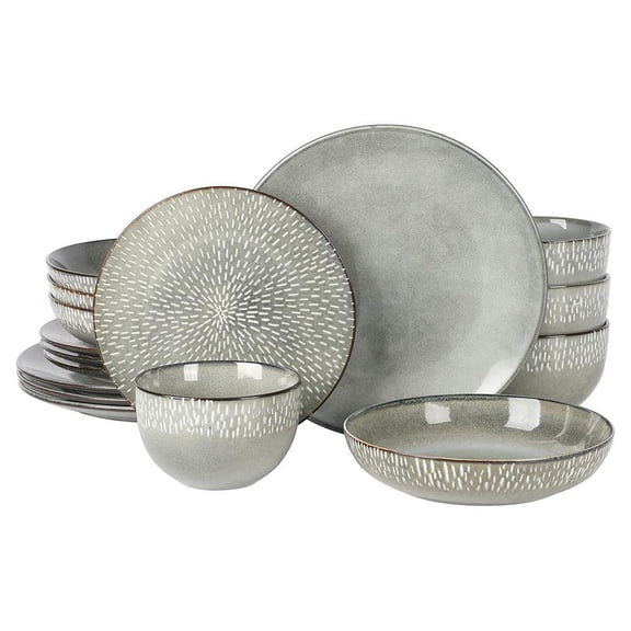 Matisse 16-Pcs Stoneware Dinnerware Set in Grey with Reactive Glaze