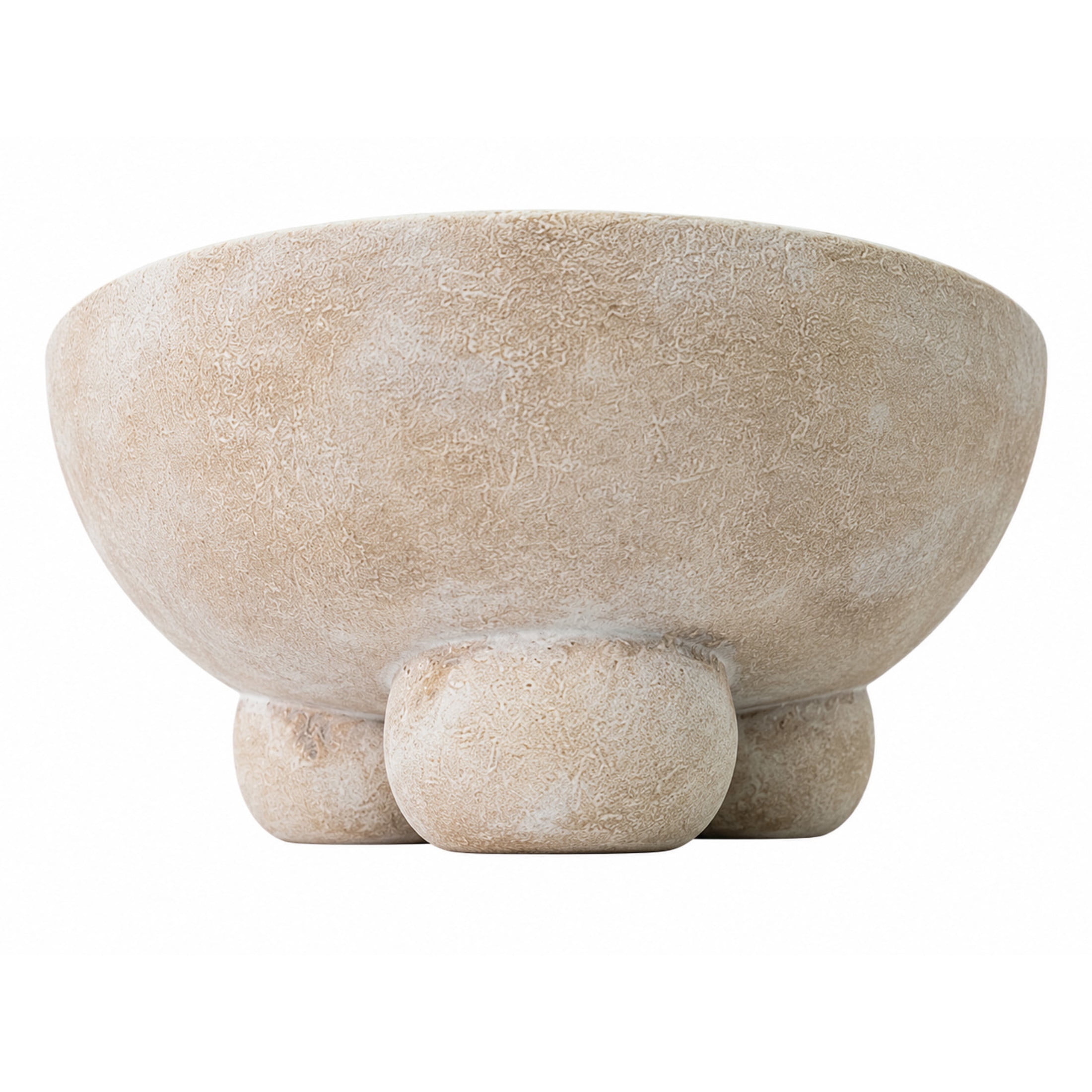 DecMode 11" Round Antique Style Washed Cream Ceramic Decorative Bowl with Three Round Legs