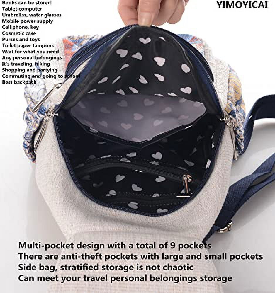 YIMOYICAI Backpack Purse for Women Girl's Convertible Sling Bag Boho Hippie Embroidered Woven Canvas with Woven Cotton Perfect Small Sling Bag Bird's Nest