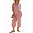 thumbnail image 2 of Women'S Summer 2 Piece Outfits Striped Sleeveless Top and Cropped Wide Leg Pants Sets Pockets Red M, 2 of 8
