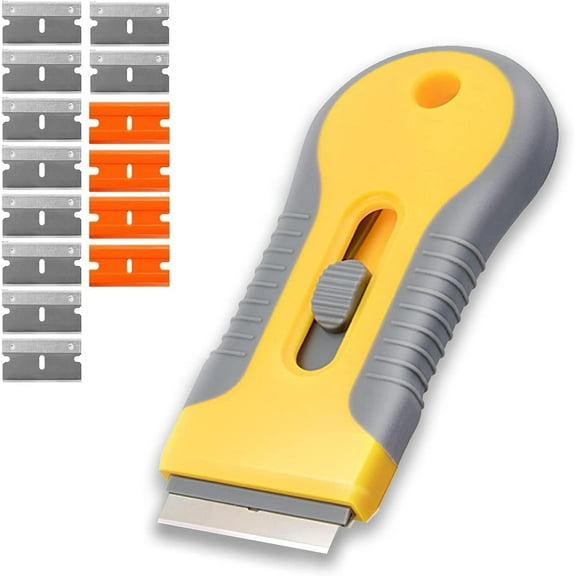 Razor Blade Scrape with 15pcs Extra Blades, Scraper Tool, Razor Blade Retractable, Paint Stripping Tool, Cleaning Tool for Removing Labels, Stickers, Decals, Paint from Glass and Stovetop-