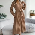 thumbnail image 5 of SMihono Fashion Classic Pleated Dresses Womens High Waist Shirt Dress with Belt Long Sleeve Button Up V-Neck Fashion Flowy Midi Dress Spring A-Line Long Dresses Khaki 10, 5 of 7